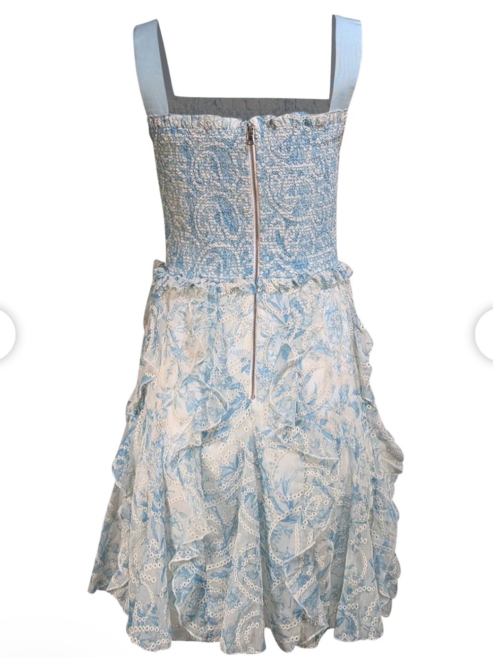 Alice + Olivia Light Blue and Ivory Eyelet Smocked Sundress - Picture 2 of 5